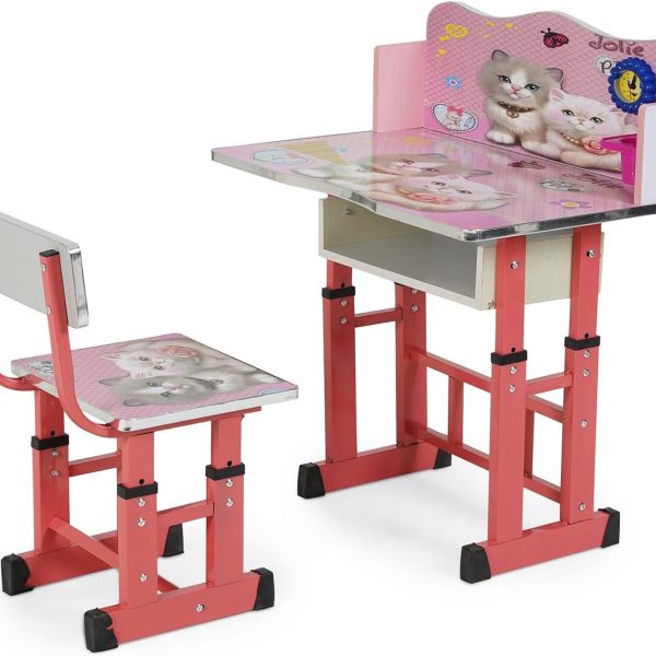 Set birou Scaunel cu Pisicute pentru Copii cu Numaratoare si Ceas