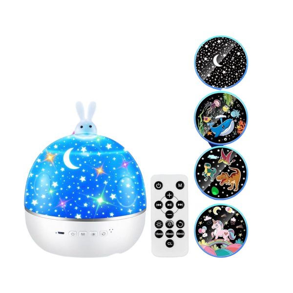 Lampa de veghe rotatie 360 cu proiectii melodii si bluetooth iepuras