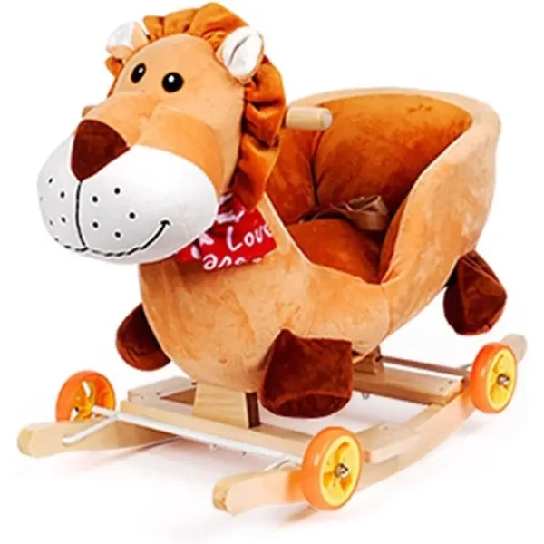 Regele Leu Balansoar Muzical Tip Sanie cu Spatar si Roti