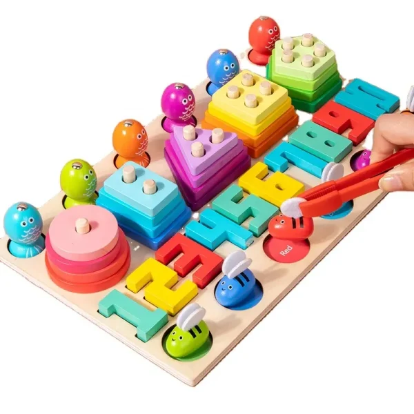 Sortator din Lemn Montessori 4 in 1 Joc Logaritmic