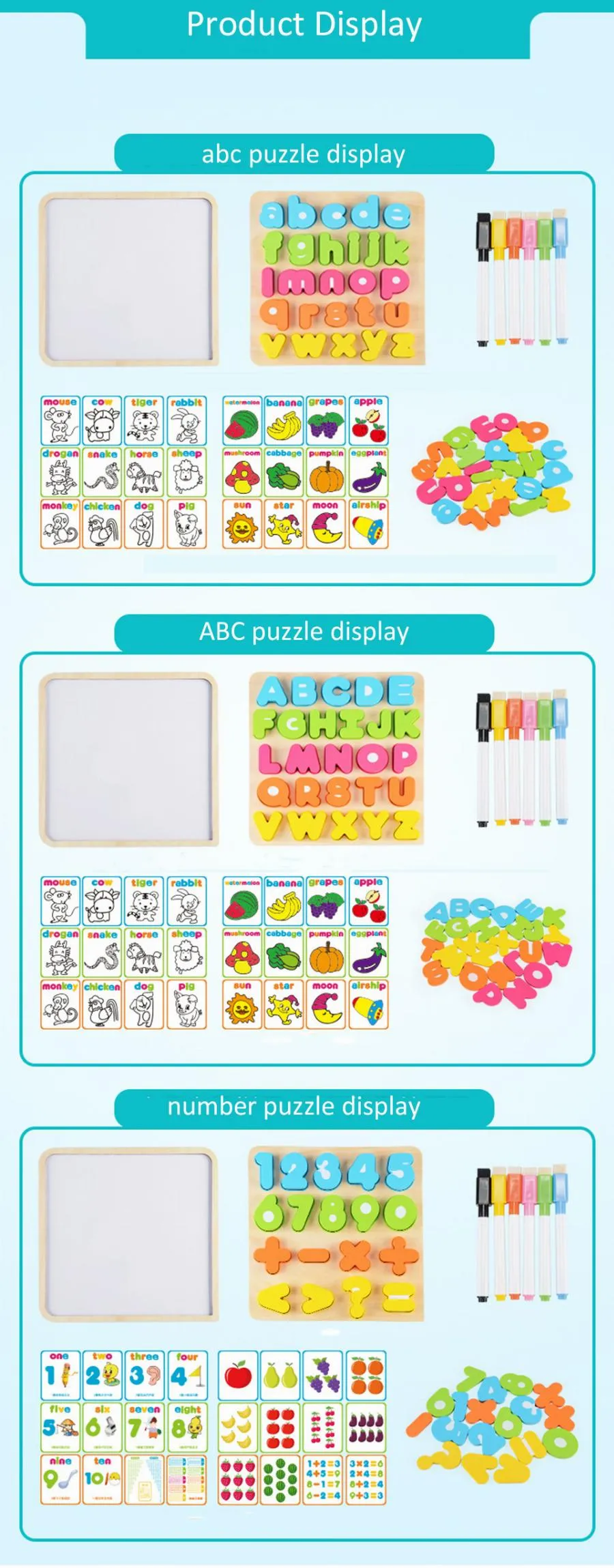 Puzzle Alfabet cu Litere Mari Lemn Tabla de Scris - imagine 3