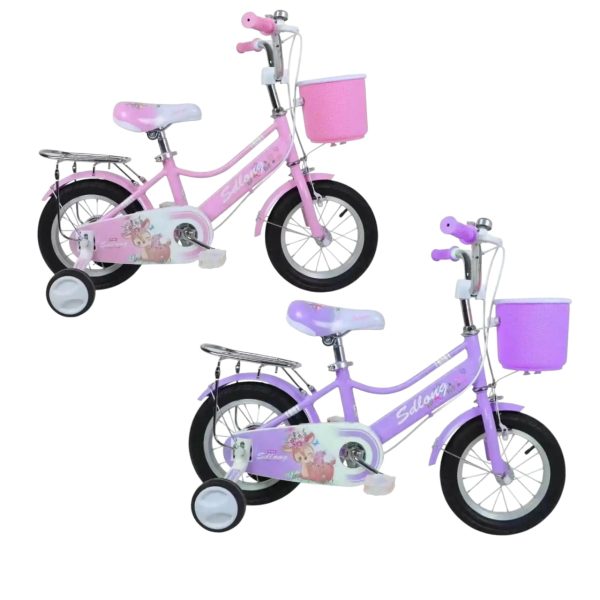 Bicicleta copii cu Roti ajutatoare Frane si Cosulet Roz si Mov