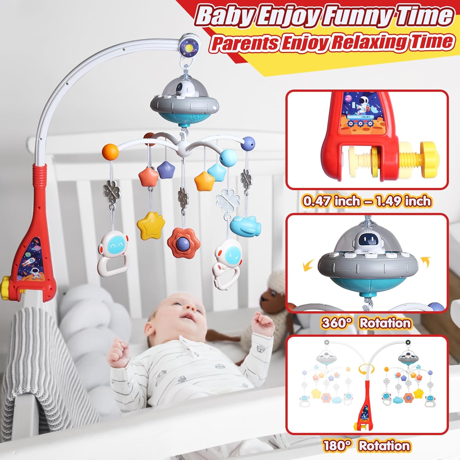 Carusel Muzical OZN cu Lumini Sunete si Zornaitori Bebe - imagine 2