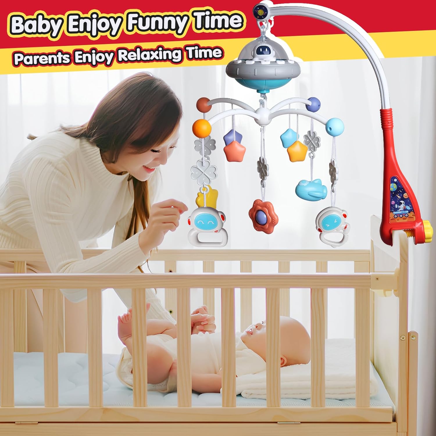 Carusel Muzical OZN cu Lumini Sunete si Zornaitori Bebe - imagine 6