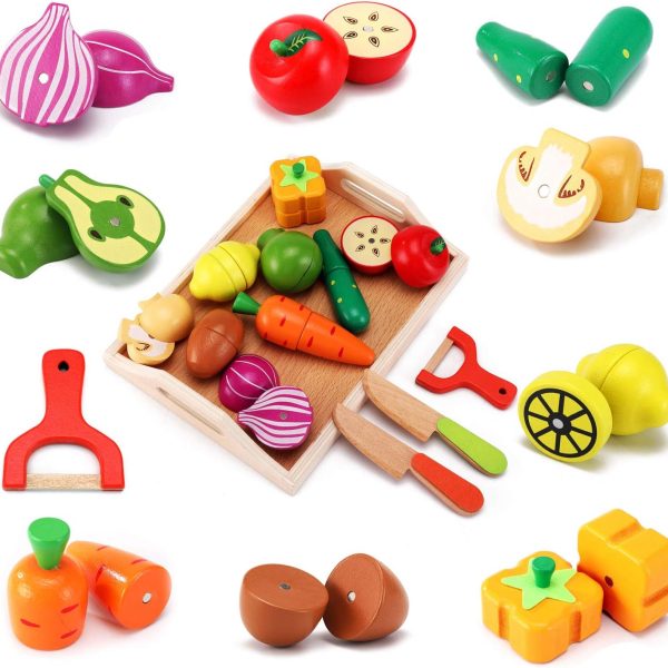 Set Bucatarie Montessori Ladita Fructe si Legume din Lemn
