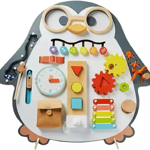 Jucarie Educativa si Senzoriala Busy Board Pinguin Montessori