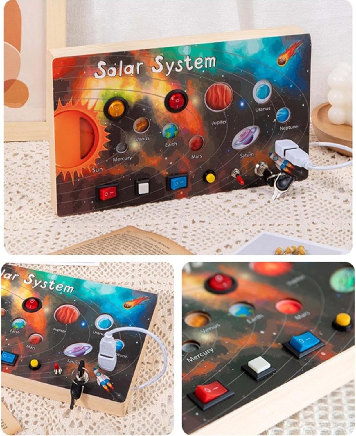 Busy Board Montessori din Lemn cu Lumina Led Sistemul Solar - imagine 4