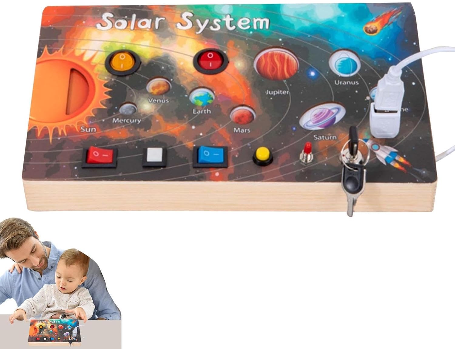 Busy Board Montessori din Lemn cu Lumina Led Sistemul Solar - imagine 5