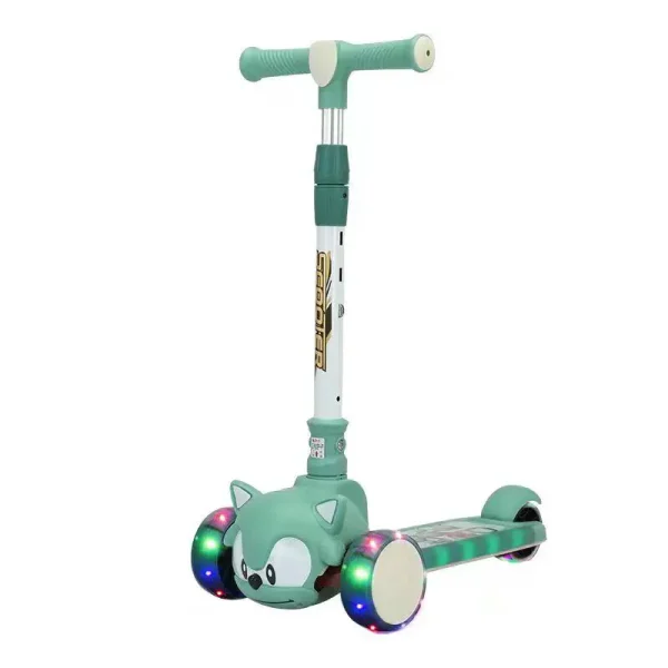 Trotineta Pliabila Sonic Verde cu 3 Roti Muzicala cu Lumini