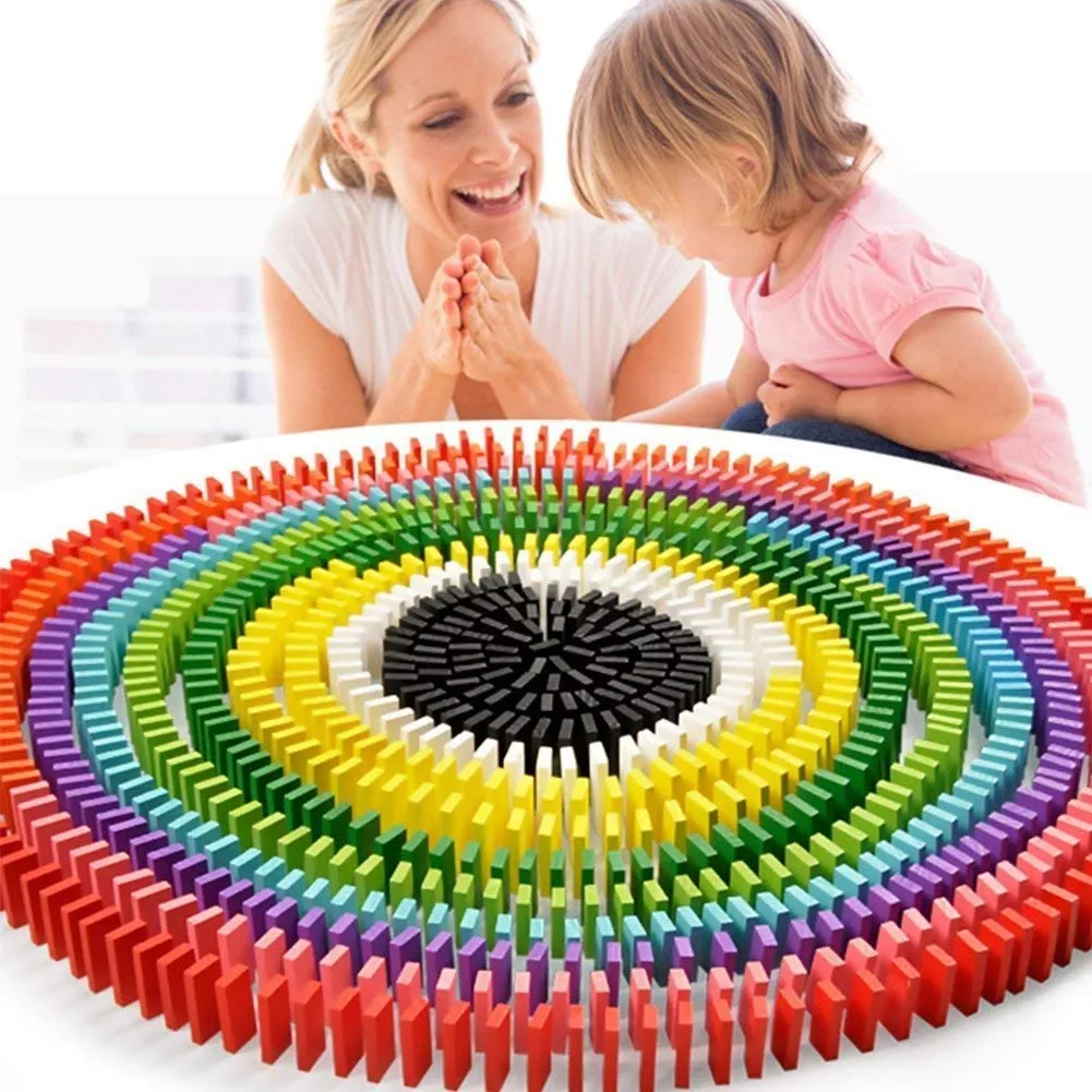 Joc Educativ din Lemn Domino 1000 Piese Colorate - imagine 3