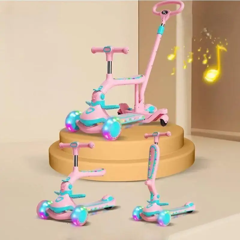 Trotineta Evolutiva Roz Multifunctionala 3 in 1 cu Lumini - imagine 2