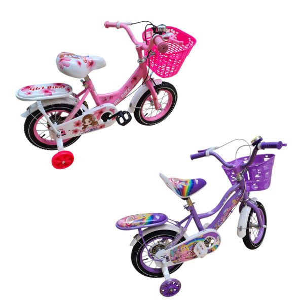 Bicicleta pentru Fetite Roz si Mov cu Roti Ajutatoare si Cosulet