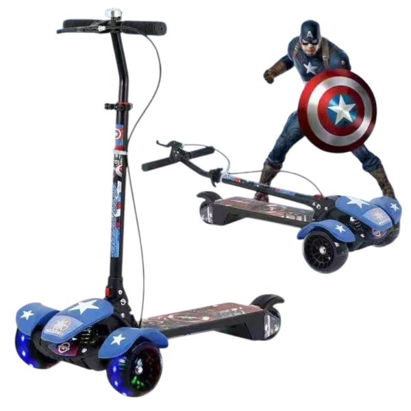 Trotineta Pliabila Copii cu Muzica Lumini si Suspensie Albastra