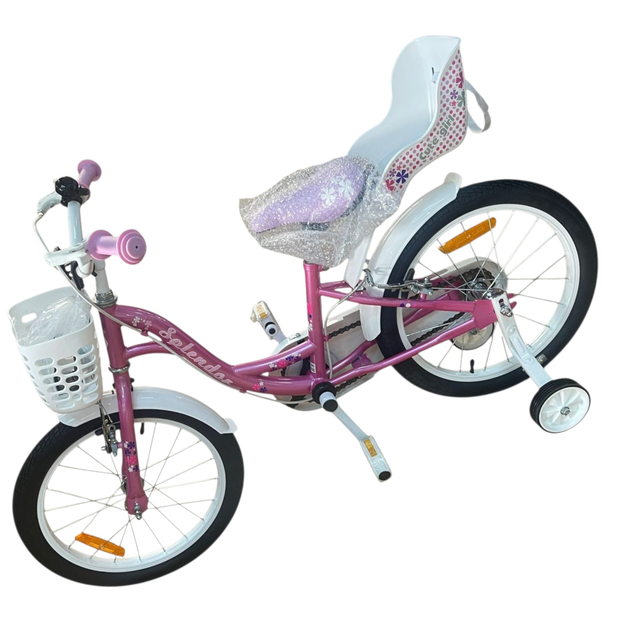 Bicicleta Fetite cu Roti Ajutatoare Cos si Scaun pentru Papusi - imagine 2