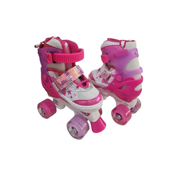 Set Role 4 Roti Copii cu Lumini Casca si Protectii Roz 29 -33