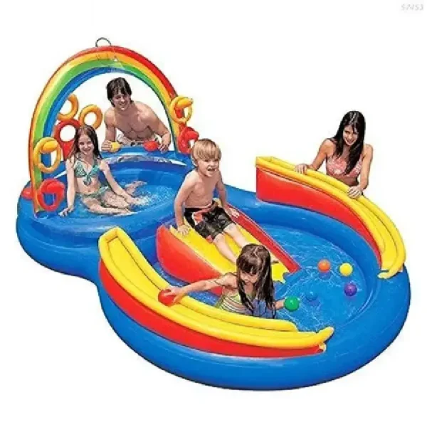 Piscina Gonflabila Rainbow cu Tobogan Stropitoare si Accesorii