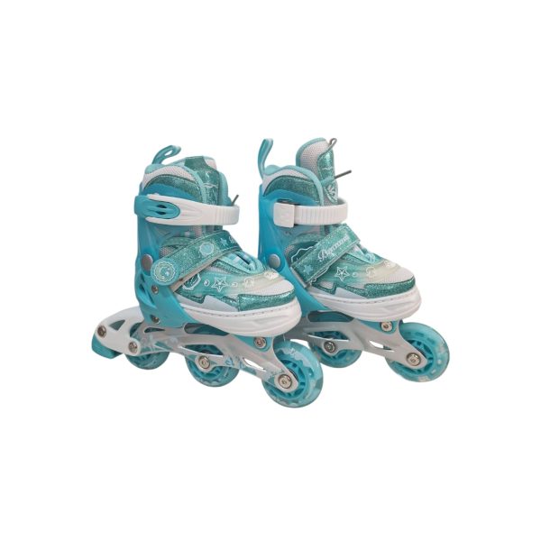 Role pentru Copii cu Lumini Led Casca si Protectii Turcoaz 27-30