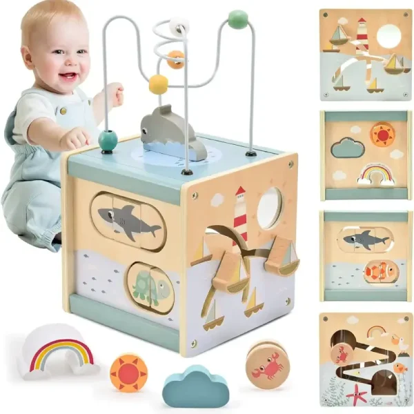 Cub Montessori din Lemn Jucarie Educativa 6 in 1 pentru Copii