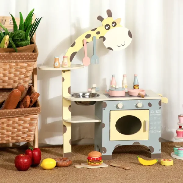 Bucatarie din Lemn Deluxe pentru Copii Model Girafa