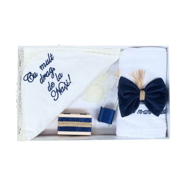 Trusou Botez cu Broderie Bleumarin si Funda Eleganta cu Auriu