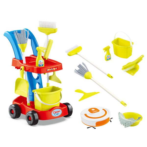 Troler Curatenie cu Aspirator pentru Copii 11 Piese Joc Educativ