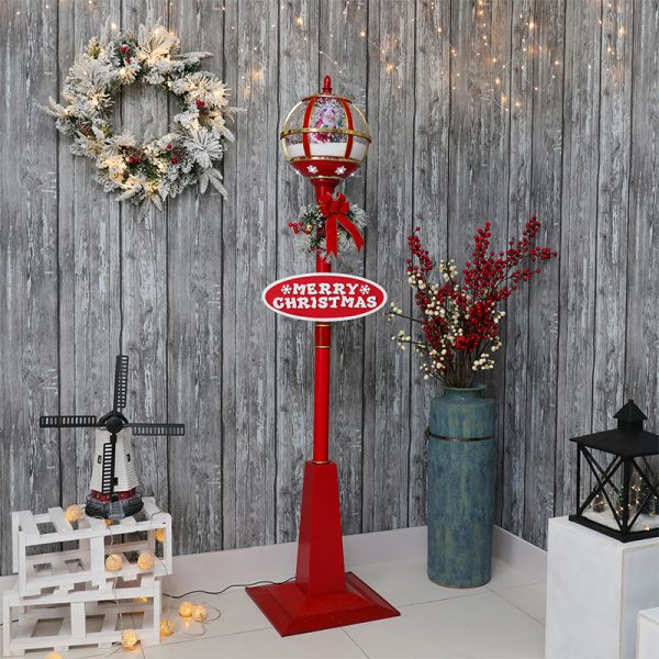 Lampadar Decorativ de Craciun Muzical Ninsoare Artificiala si LED