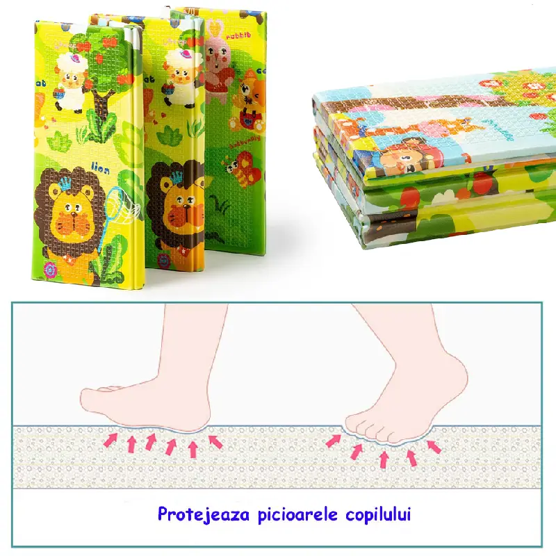 Covoras Pliabil de Joaca cu 2 Fete Model Lion cu Animale 180x200 - imagine 4