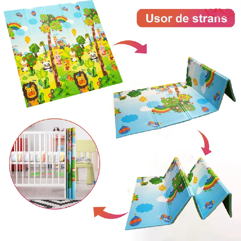 Covoras Pliabil de Joaca cu 2 Fete Model Lion cu Animale 180x200 - imagine 6