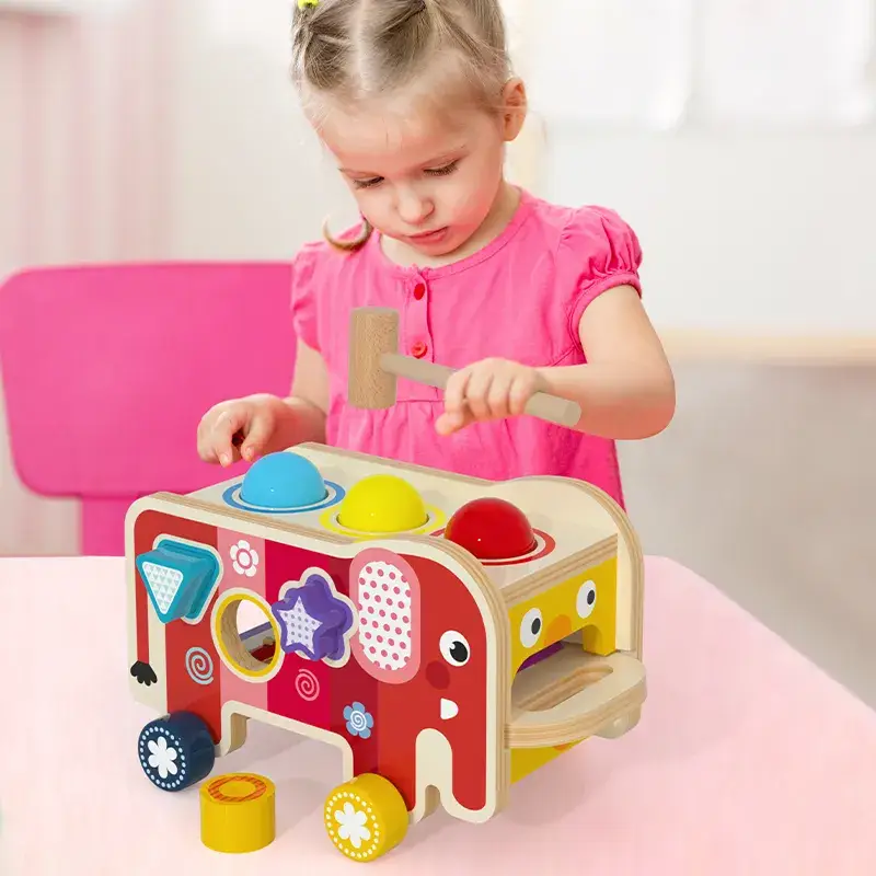 Jucarie Montessori Educationala din Lemn cu Xilofon si Ciocan - imagine 2