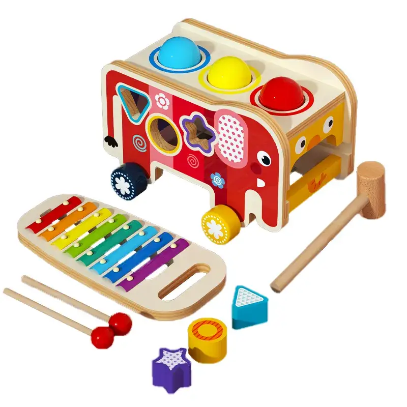 Jucarie Montessori Educationala din Lemn cu Xilofon si Ciocan - imagine 4