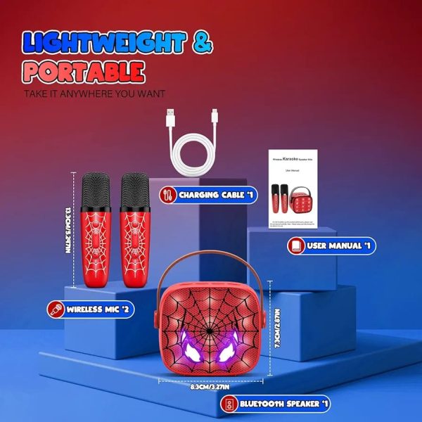 Set Karaoke Bluetooth pentru Copii cu 2 Microfoane Spiderman