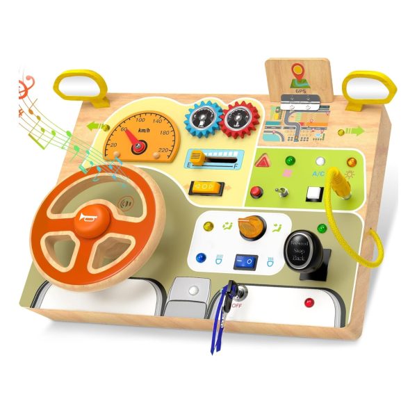 Busy Board din Lemn pentru Copii cu Volan Interactiv si Lumini