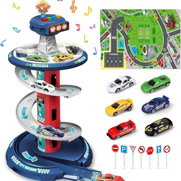 Jucarie Set Parcare Auto cu Pista Spiralata 82 Piese pentru Copii
