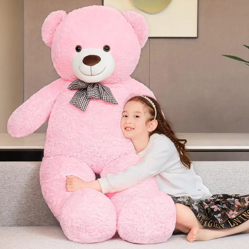 Urs Roz din Plus Pufos cu Fundita 180 cm1