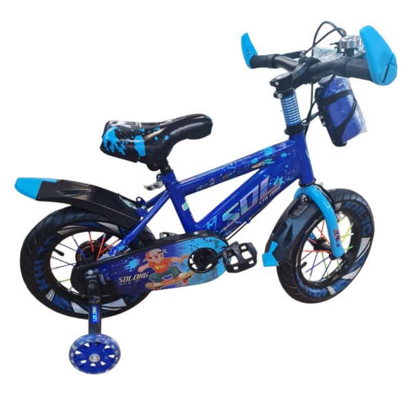 Bicicleta pentru Copii cu Roti Ajutatoare Cadru Rezistent Albastra