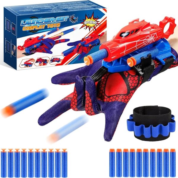 Jucarie Set Lansator Sageti pentru Copii cu Manusa Stil SpiderMan