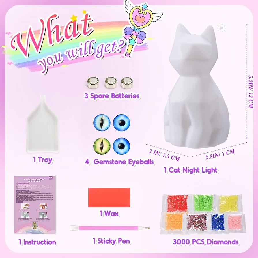 Lampa de Veghe tip DIY Model Pisicuta cu Cristale Colorate 4