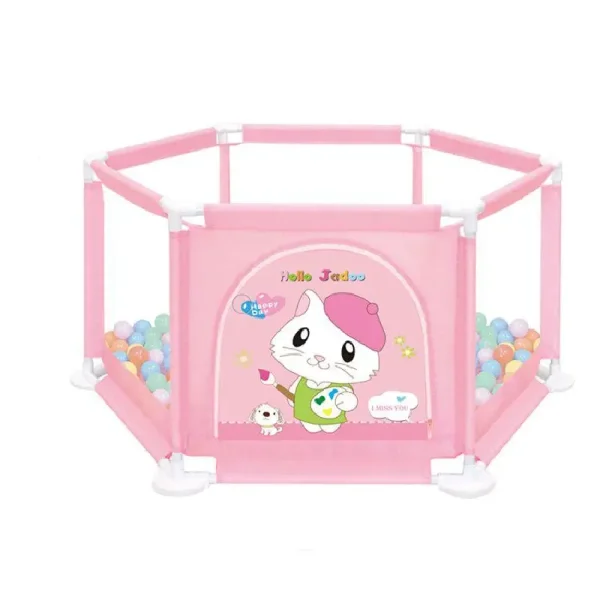 Tarc de Joaca Roz pentru Copii cu 60 Bile Incluse Model Pisicuta