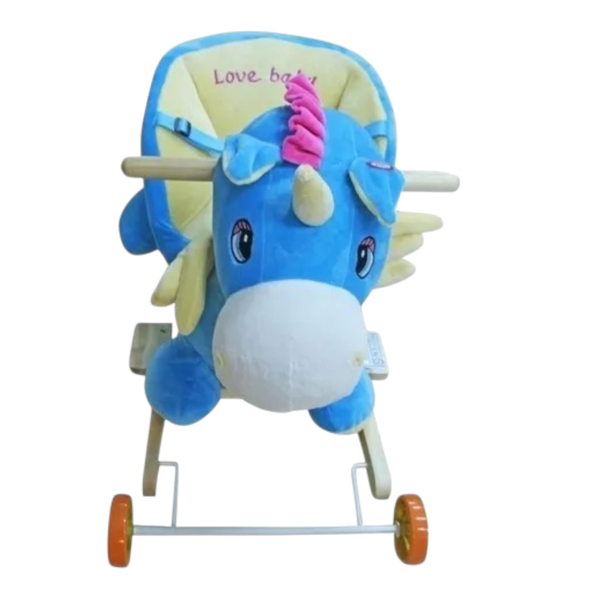 Balansoar Muzical Unicorn Albastru de Plus cu Roti si Sanie 1