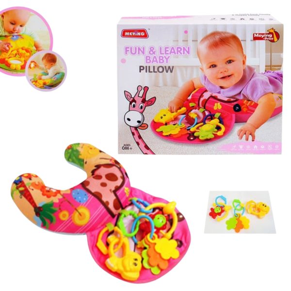 Perna Interactiva pentru Bebelusi Girafa Roz cu Jucarii si Suport