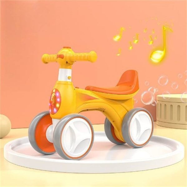 Bicicleta Galbena Copii fara Pedale 4 Roti Sunete si Baloane
