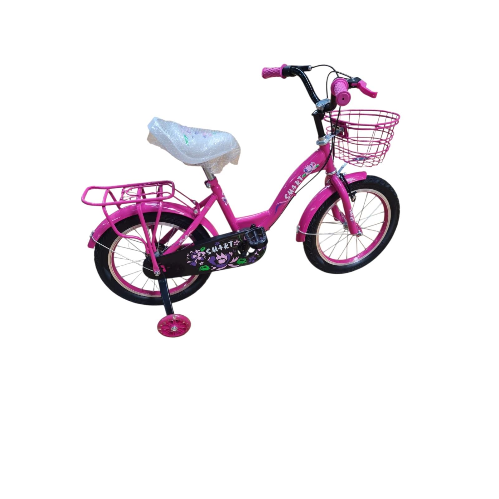 pavaj parc Bicicleta cu Roti Ajutatoare si Cosulet pentru Copii 16 Inch - Roz Inchis