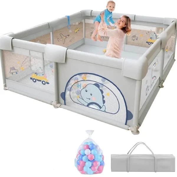 Tarc de Joaca pentru Bebe Dino 180x150 cm cu 60 Bile Colorate