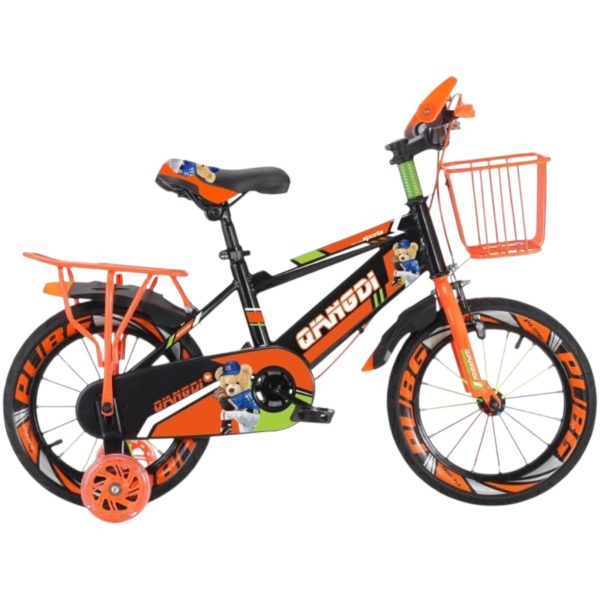 Bicicleta Copii cu Roti Ajutatoare Cosulet si Portbagaj Portocalie