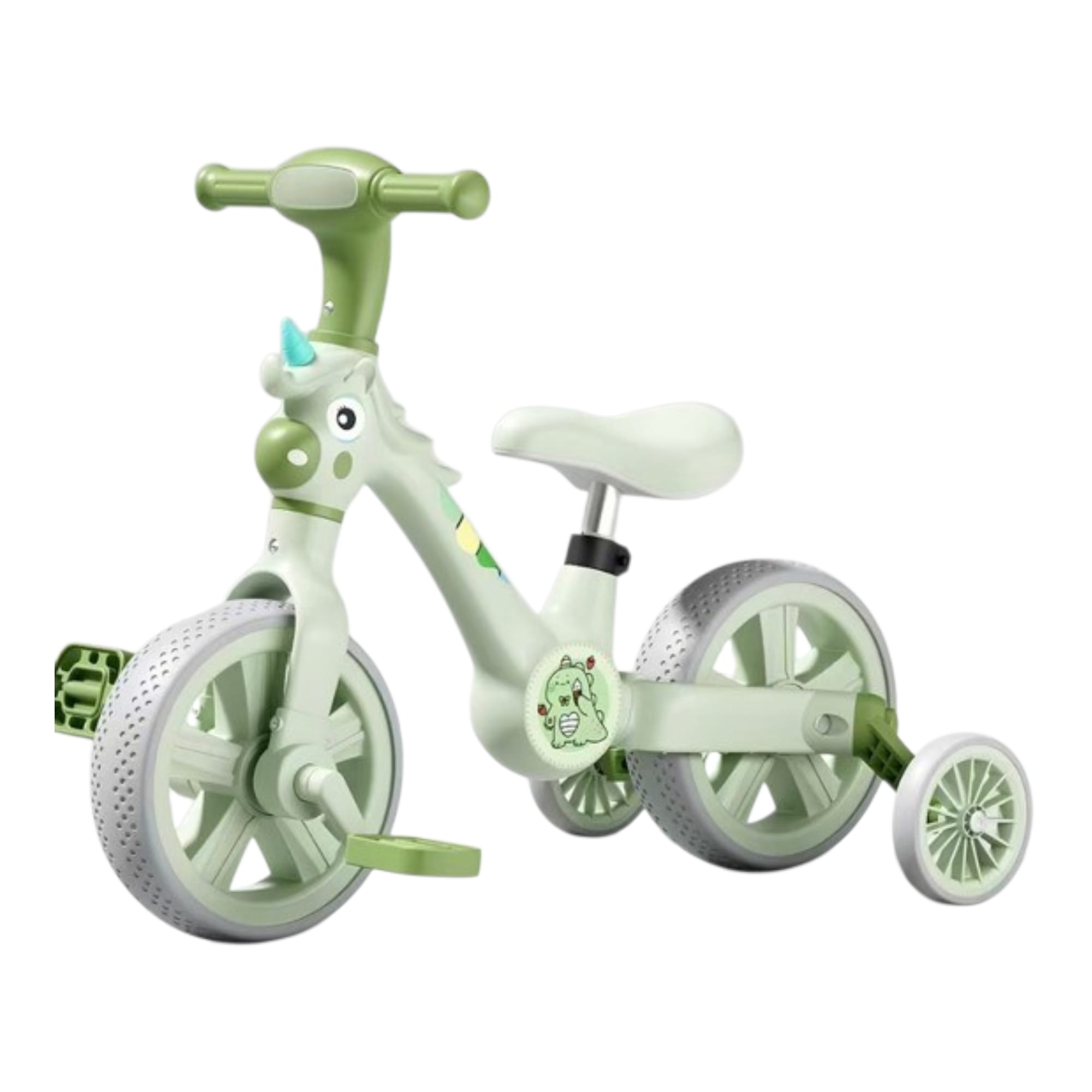 jante Bicicleta Reglabila model Unicorn 2 in 1 pentru Copii cu Lumini Led - Verde