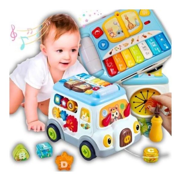Jucarie Autobuz pentru Copii cu Pian Rotite si Jocuri Interactive