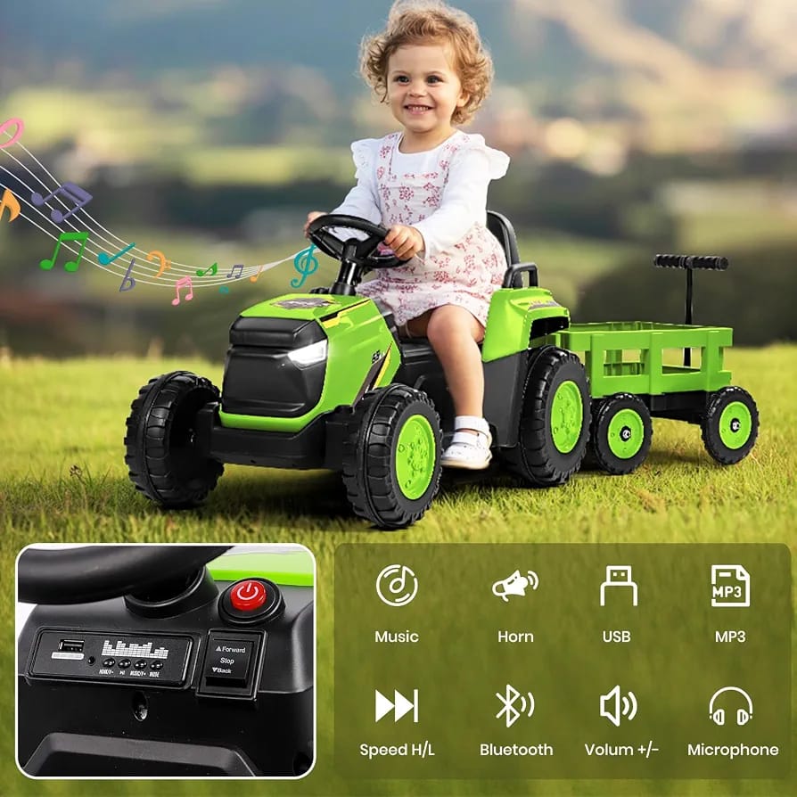 Tractor Electric pentru Copii 3 in 1 cu Remorca si Telecomanda 4