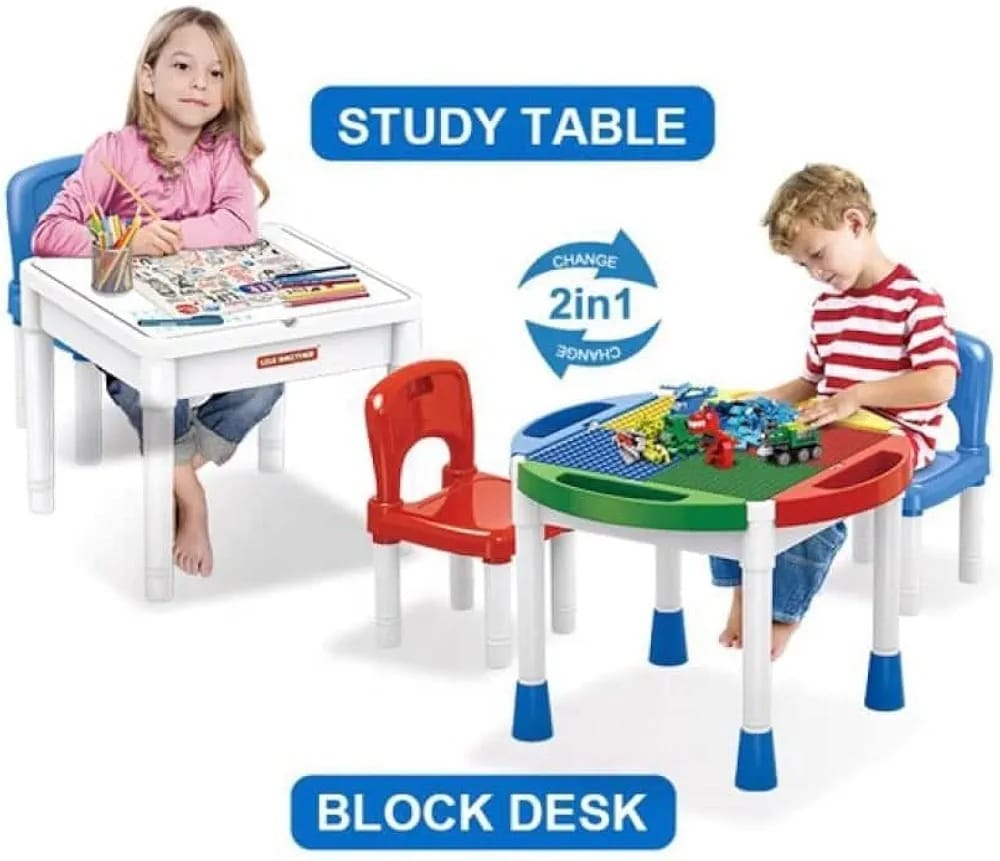 Masuta Constructii Cuburi Lego si Duplo 2 in 1 cu Scaunele 1