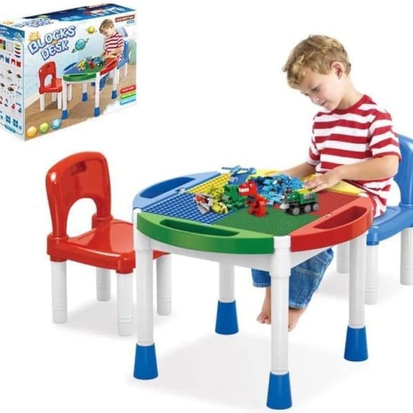 Masuta Constructii Cuburi Lego si Duplo 2 in 1 cu Scaunele