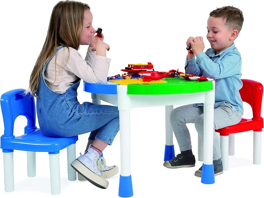 Masuta Constructii Cuburi Lego si Duplo 2 in 1 cu Scaunele 2